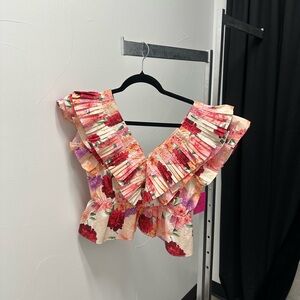 Buddy Love Pink and Red Ruffled Bib Collar Blouse